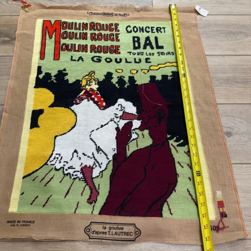 Toulouse-Lautrec Moulin Rouge La Goulue Completed Needlepoint Large 26x21